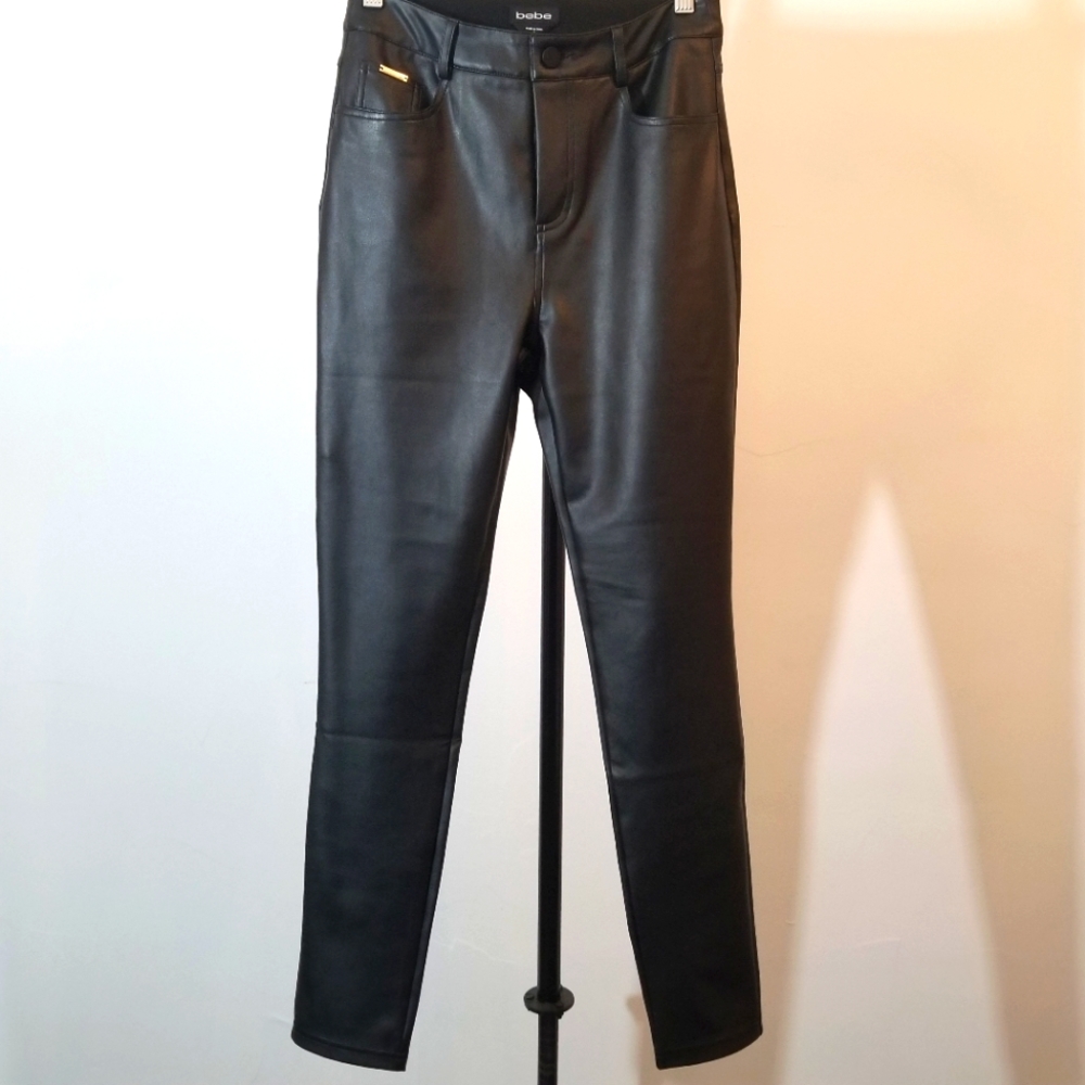 bebe - vegan leather 5 pocket skinny trousers size 27 - Picture 2 of 6